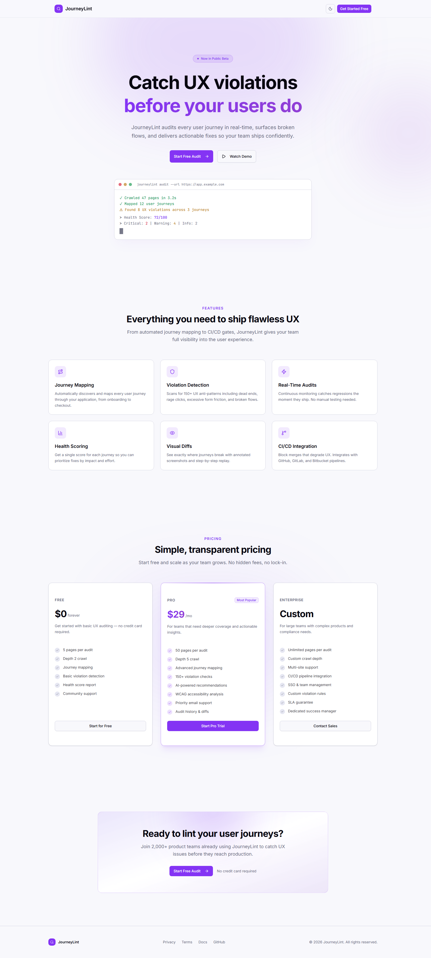 JourneyLint — primary screen
